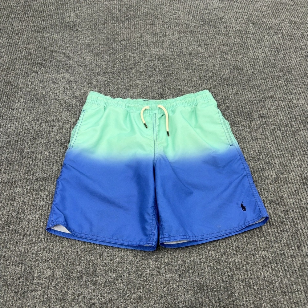 Polo Ralph Lauren Swim Shorts Boy M Blue Green Polyester Ombre Beach Surf Summer